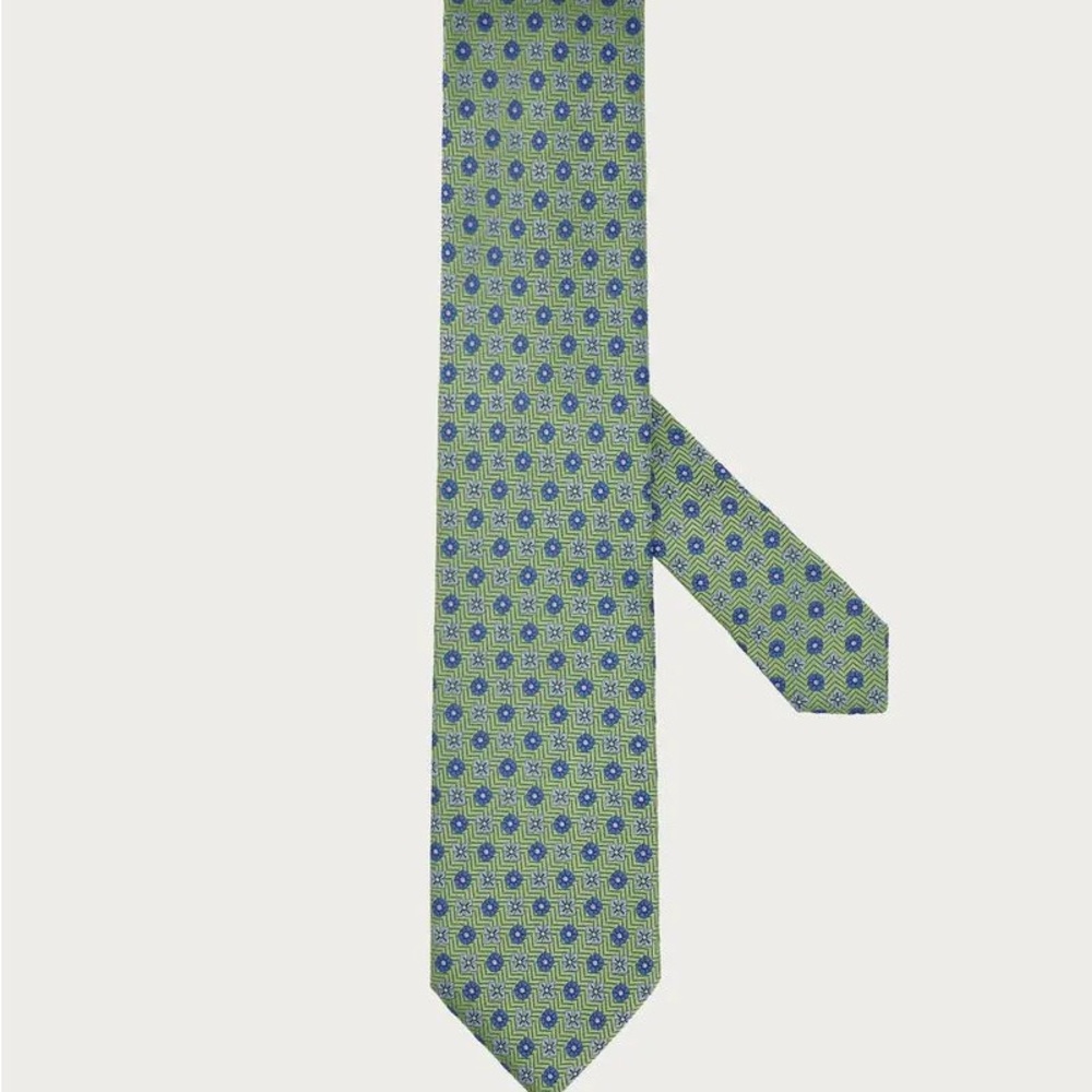 Green and Purple Patterned Silk Men's Tie